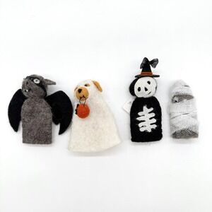 ONE HUNDRED 80 DEGREES Wool Felt Finger Puppets Halloween Spooky Monster 4pc Kid